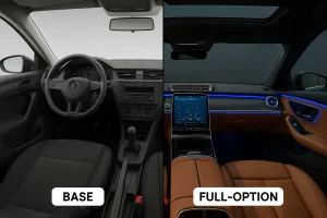 مقایسه نمای داخلی مدل پایه و فول آپشن ماشین