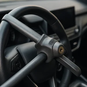 قفل فرمان خودرو نصبشده بر روی فرمان برای جلوگیری از سرقت